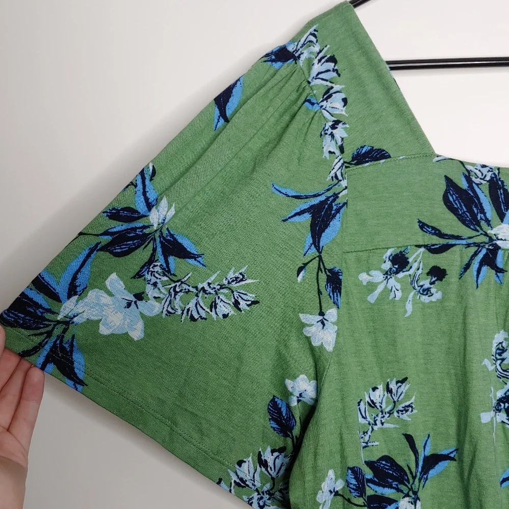 Lucky Brand Green Floral Square Neck Short Sleeve Blouse Size XXL New With Tags - Picture 13 of 16